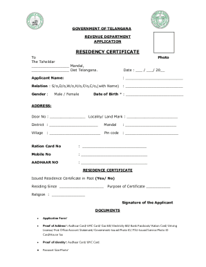 Telangana Residency Certificate Application