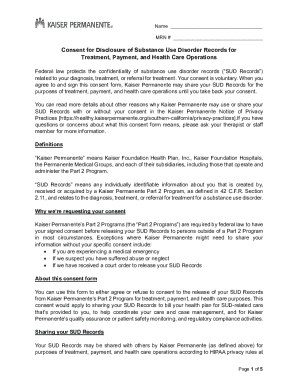 Kaiser Permanente SUD Records Consent Form