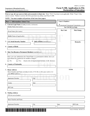 USCIS Form N-300 Application to File Declaration of Intention