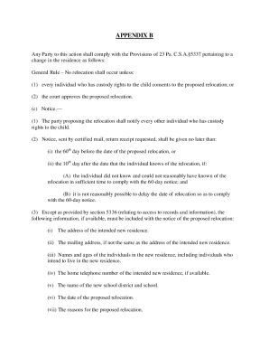 Pennsylvania Child Relocation Notice and Objection Form