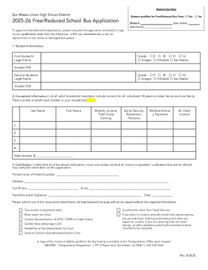 2025-26 Free/Reduced School Bus Application