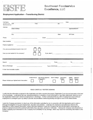 Southwest Foodservice Employment Application