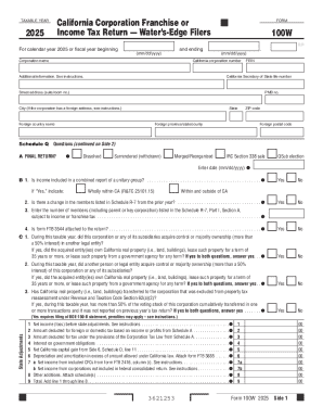 California Corporation Franchise or Income Tax Return 100W
