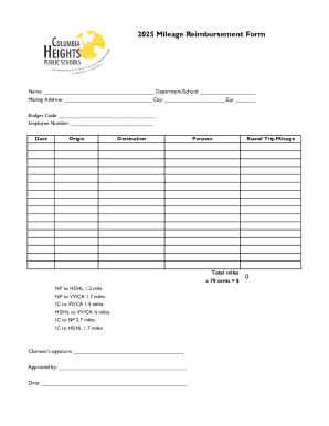 2025 Mileage Reimbursement Form