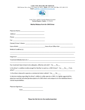 Medical Release Form for CMV Driver
