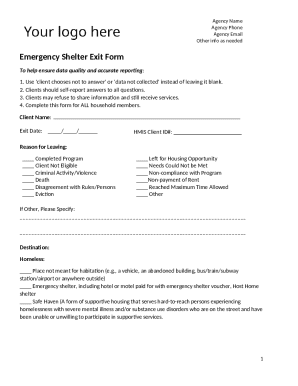 Emergency Shelter Exit Form