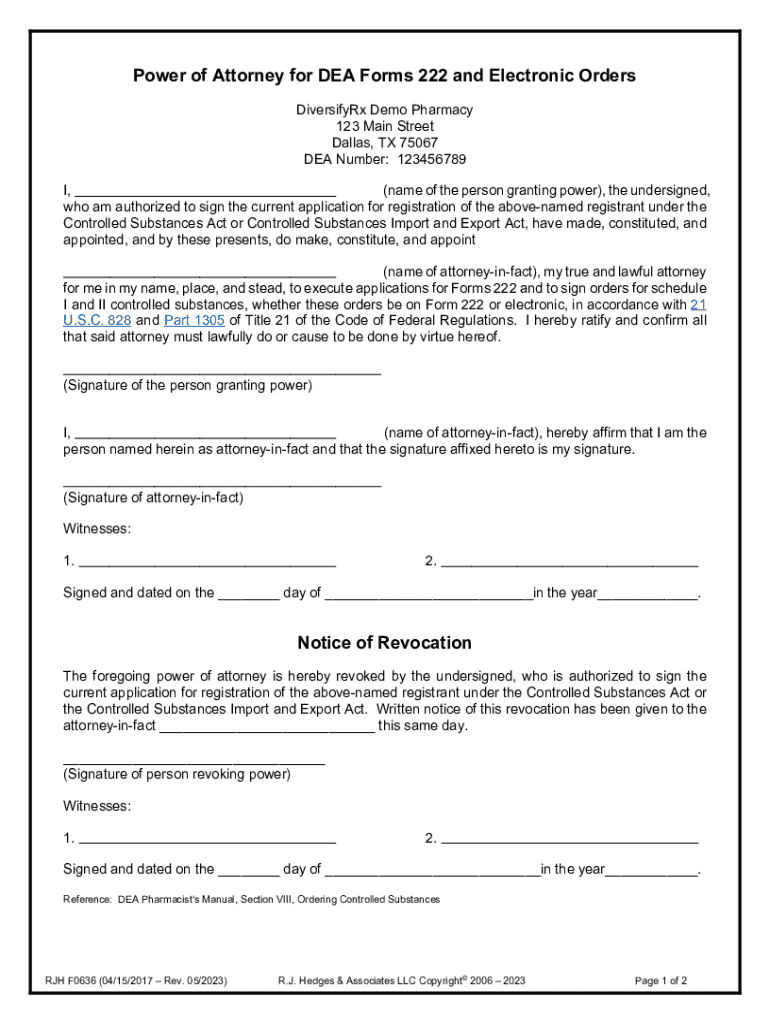 Power of Attorney for DEA Forms 222 Preview on Page 1