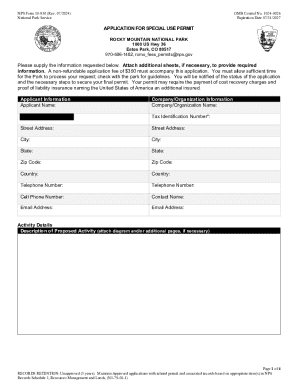 NPS Form 10-930 Special Use Permit Application