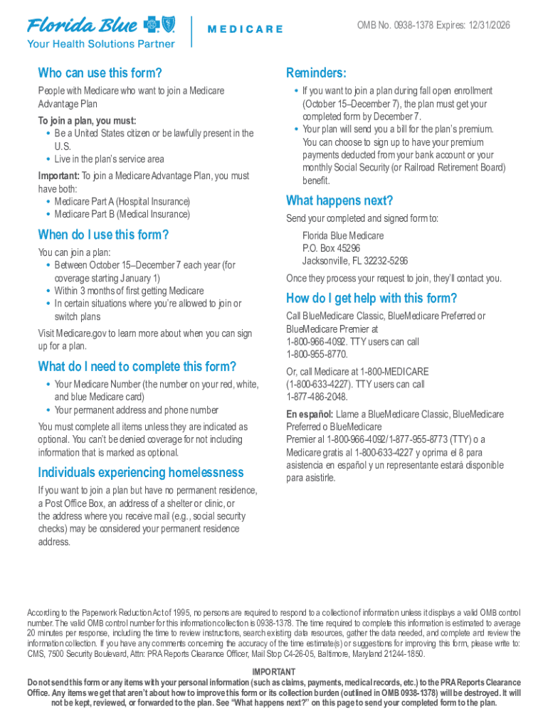 Medicare Advantage Plan Enrollment Form - Blank Fillable Template ...