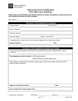 Fitness for Duty Certification