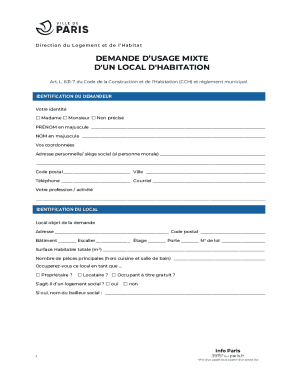 Demande d'Usage Mixte d'un Local d'Habitation