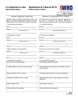 Housing Terms and Conditions Form WH-521