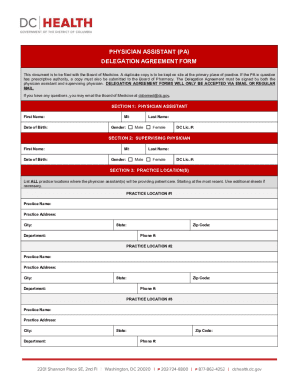 Physician Assistant Delegation Agreement Form