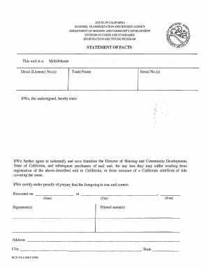 California Mobilehome Registration Statement of Facts