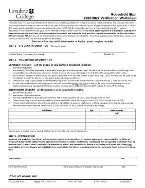 2026-2027 Verification Worksheet