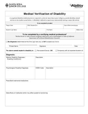 Medical Verification of Disability Form