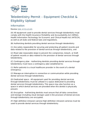 Teledentistry Permit Equipment Checklist