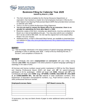 Ohio Business Filing Statement for Speech and Hearing Professionals