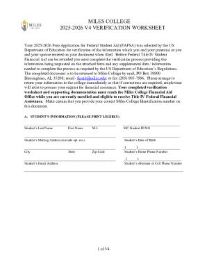 Miles College 2025-2026 Verification Worksheet
