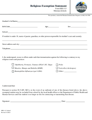 Montana Religious Exemption Statement