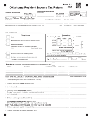 Oklahoma Resident Income Tax Return Form 511