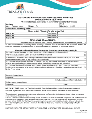 Substantial Improvements/Damage Repairs Worksheet for Multi-Unit Structures
