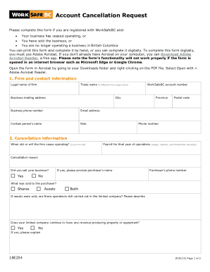 WorkSafeBC Account Cancellation Request