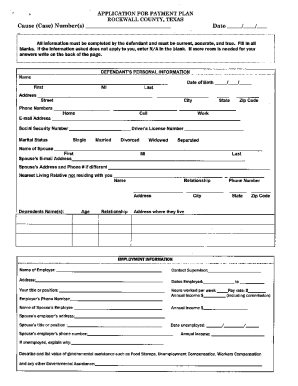 Application for Payment Plan