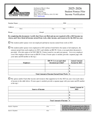 Student Nontax Filer Form