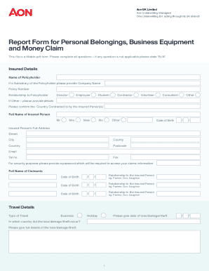 Aon UK Personal Belongings Claim Form