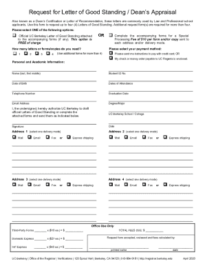 Request for Letter of Good Standing / Dean’s Appraisal