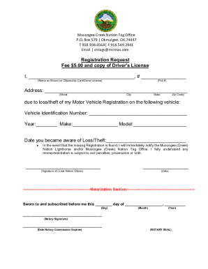 Muscogee Creek Nation Vehicle Registration Request