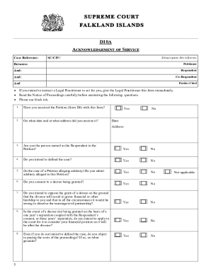 Acknowledgement of Service Form D10A