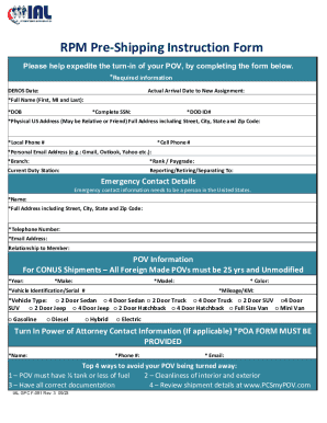 RPM Pre-Shipping Instruction Form