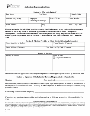 Prime Authorized Representative Form
