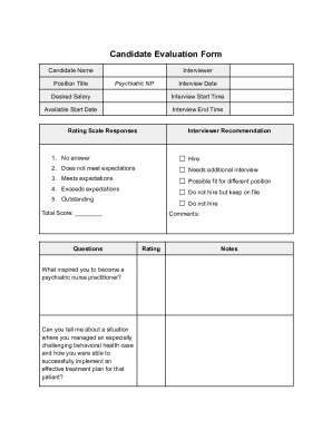 Psychiatric NP Candidate Evaluation Form