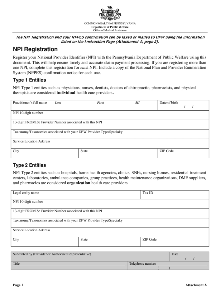 Npi Form.pdf Pennsylvania NPI Registration Form - Blank Fillable Template | Fill Out ...