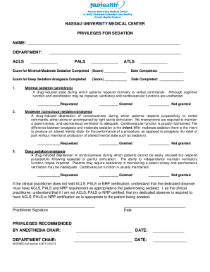 Nassau University Medical Center Sedation Privileges Form