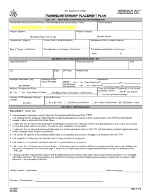 US Department of State Training Internship Placement Plan