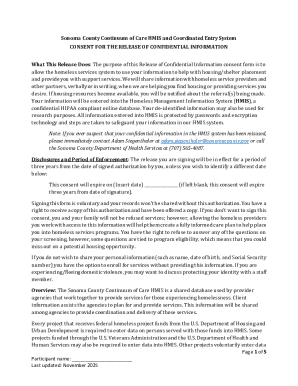 Sonoma County HMIS Confidential Information Release Consent