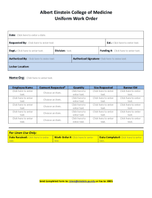 Uniform Work Order Form