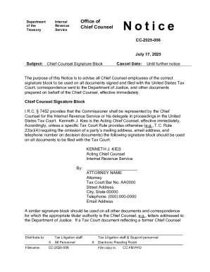 Chief Counsel Signature Block Notice