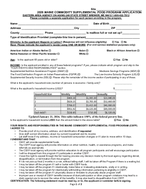 Maine Commodity Supplemental Food Program Application