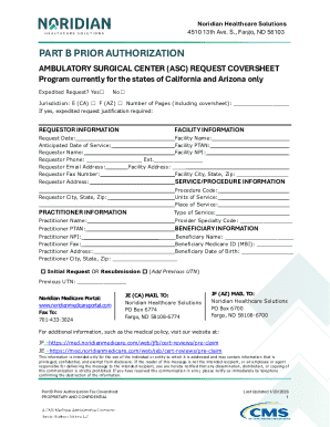 Part B Prior Authorization ASC Request Coversheet