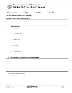 Tennessee Youth Detention Center End of Shift Report