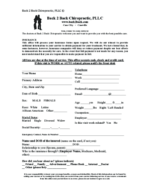 Back 2 Back Chiropractic Patient Intake Form