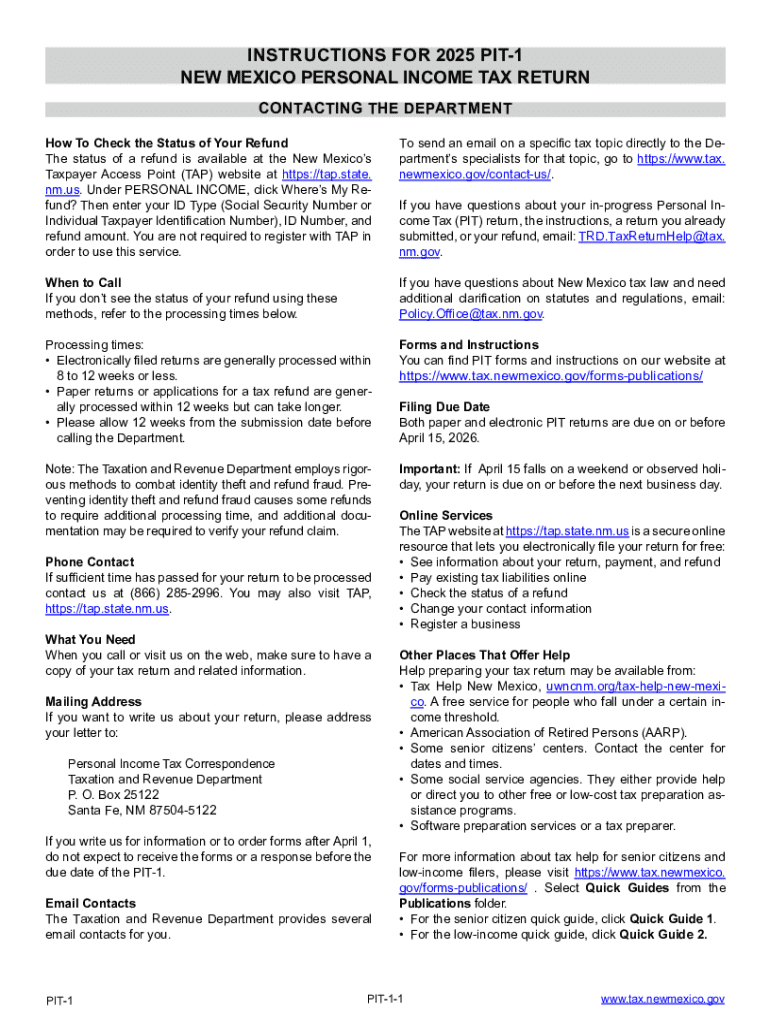 New Mexico Personal Income Tax Return Preview on Page 1