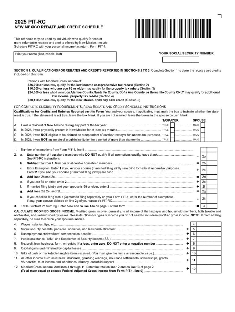 New Mexico Rebate and Credit Schedule Preview on Page 1
