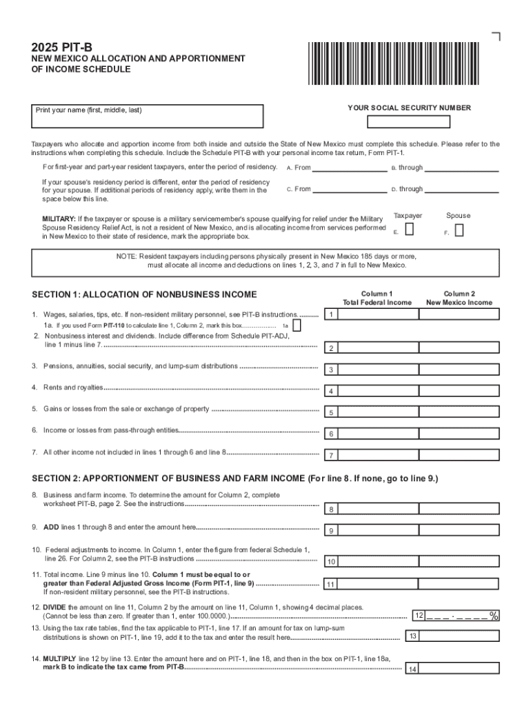 New Mexico Allocation and Apportionment of Income Schedule Preview on Page 1
