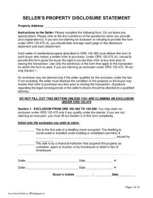 Oregon Seller’s Property Disclosure Statement
